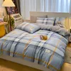 Bedding Sets Cotton Plaid Geometric Set Bed Sheet Pillowcase Fashion Jersey Knit Linens