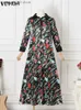 Plus size Dresses VONDA Plus Size Bohemian Dress Robe Women Long Sleeve Floral Printed Shirt Maxi Sundress 2023 Autumn Lapel Button Party Vestidos T231024