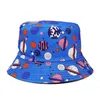 Bérets Chapeau de pêcheur d'été Chapeaux de seau de dessin animé réversibles pour femmes hommes Casquette Hip Hop Vintage imprimé pêche