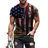 T-shirts pour hommes 2023 Hommes Vêtements Été Amérique Drapeau Rétro Casual T-shirt à manches courtes Mode Col rond Étoiles Imprimer Pull Tops Lâches