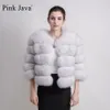 Women's Fur Faux Pink Java 1801 real fur coat women winter thick jacket short wholesale genuine sleeve 231023