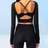 Sexy Back Yoga Outfits Tops Gym Clothes Women Breathable Running Fitness Leisure Sports Tshirt Workout Exercise Casual Long Sleev9745984