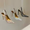 Aquazzura Slingback Stiletto sukienka sukienka Rhinestone pusta skórzana podeszwa zewnętrzna spiczaste palce u stóp damski