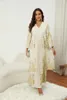 Roupas étnicas Médio Oriente Moda Dubai Vestido Muçulmano Carimbo Impressão Mangas Compridas Lace Applique Party Robe Arábia Saudita Vestidos