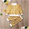 Clothing Sets 1-6Y Kids Girls Autumn Clothes Set Baby Bling Sequin Long Sleeve Zipper Jacket Coat Tops Shorts Tracksuit Children Dro Otzny