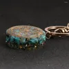 Keychains Chip Stone Turkos runt Orgone Pendant Car Key Chain Ring Reiki Healing Yoga Chakra Keychain Jewelry Gifts For Men Women