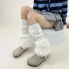 Women Socks Solid Color Faux Fur Knit Patchwork Boots Shoes Cuffs Covers Fall Winter Casual Warm Boot Cover