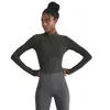 AL Designer Winter-Damen-Yoga-Bekleidung, Lycra-Baumwolle, Sportjacke, lange Ärmel, Finger-Fitness-Anzug, Yoga-Set, schmale Passform, Reißverschluss, Stehkragen, Sport-Oberteil