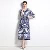 Floral Print Yellow Wrap Dress Robe Women Designer Flare Sleeve Belted Bow Ruffles Elegant Fit Vacation Dresses 2023 Autumn Winter V-Neck Runway Slim Party Frocks