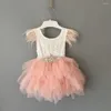 Girl Dresses Princess Baby Feather Dress 1st Birthday Party Toddler Girls Lace Flying Sleeve Summer Kids Tutu Clothing With Sashes