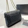 33cm feminino vintage clássico aba jumbo acolchoado preto moda sacos de metal ouro corrente crossbody ombro grande capacidade bolsas luxo