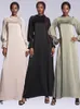 Etnische Kleding Eid Moslim Vrouwen 2023 Satijn Effen Jurk Abaya Party Lange Mouw Jurken Dubai Arabische Turkije Ramadan Abaya Caftan Elegant