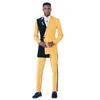 Abiti da uomo Abito giallo e nero Doppio petto Blazer maschile Set Smoking slim fit Giacca Pantaloni Risvolto con visiera Abbigliamento da sposo per matrimonio