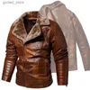 Men's Down Parkas 2023 Leather Jacket Men Winter Fleece Motorcycle Faux Leather Jacket Removable Fur Collar Windbreaker Ropa De Hombre Slim Coat Q231024