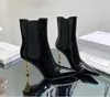 Mulheres de luxo Moneta bezerro botas de tornozelo de salto alto Designer apontou botas de tornozelo de couro de patente moda