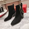 Créateur de mode Haute qualité Femmes Talon rouge Bottines à talons hauts Bottes en cuir de luxe Talon maigre Fermeture éclair latérale Hiver sur le genou Bottes classiques pour femmes HJ0863