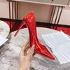 Créateur de mode Talon rouge de haute qualité pour femmes Talons hauts Sandales à semelles en cuir de luxe Talons fins incrustés de pantoufles à talons en strass 1-12cm Chaussures de dîner H1235