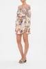 Australian designer dress Off shoulder lantern sleeve floral printed silk mini dress