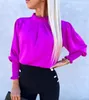 Kvinnors blusar elegant blus 2023 Autumn Solid Color Draped Round Neck Long Sleeve Top Simple Temperament Office Work Shirt Basic