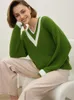 Women's Sweaters V-neck Striped Color-blocking Sweater Loose Casual Knitted Top All-match European And American Autumn Winter