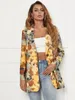 Damskie garnitury Blazers Autumn Fashion Pozycja nadrukowana kurtka damska płaszcze swobodne rękawy Slim Cropled Blazer 231023