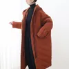 冬の新しいパフジャケットの女性オリジナルデザインルーズプラスサイズの女性の90％白いアヒル膝の上に大きなプロフィールの長いフード付き厚いジャケット