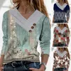 Camicette da donna Top da donna Pullover con scollo a V scozzese floreale vintage T-shirt ampia e alla moda per decorazioni con bottoni primaverili e autunnali