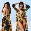 Sexy Printing Long Sleeve Cover up women s designer bathing suit Two Piece Set One Piece v neck Swimsuit sexy swimwear5472362