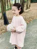 Girl Dresses Imakokoni Pink Long Fur Dress Thick Solid Color Original Design Beautiful Autumn 20489 Children Clothing Girls