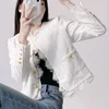 Women's Jackets Chic Lace Trim Jacket Women V-Neck Baggy Fashion Button Edge Design Blazer Cozy Korean Sweet High-quality Party