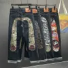 Męskie designerskie dżinsy proste spodnie Man Fortune Dżinsy szkieletowe haftowe mopowe spodnie streetwearne ubranie jeansowe dla mężczyzn workowate