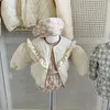 Rompers 3559C Koreanischer Mädchenmantel Herbst und Winter dünner Reißverschluss Baby Mädchen Spitzenjacke Baumwollmantel einfarbige, mit Baumwolle gefütterte Jacke 231024