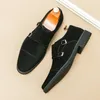 Kleidschuhe Flock-Loafer für Männer Doppelschnalle Monk Schwarz Braun Slip-On Square Toe Business mit