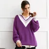 Women's Sweaters V-neck Striped Color-blocking Sweater Loose Casual Knitted Top All-match European And American Autumn Winter