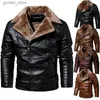 Men's Down Parkas 2023 Leather Jacket Men Winter Fleece Motorcycle Faux Leather Jacket Removable Fur Collar Windbreaker Ropa De Hombre Slim Coat Q231024