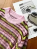 Women's Sweaters 2023 Womens Fashion Long Sleeve Sexy Casual Contrasting Striped Mohair Sweater 0808