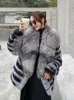 Women's Fur Faux Fashion Women Real Rex Rabbit Coats Long Natural Full Pelt Chinchilla Color Jackets With Collar Over 231023