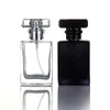 Bouteille de parfum en verre noir et blanc de 30ml, atomiseur transparent, vaporisateur noir, cristal carré transparent