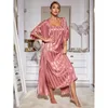 Mulheres sleepwear sling nightdres mulheres cetim de seda manga longa robe camisola 2023 moda sexy listra preta serviço de casa 2 peças conjunto