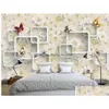 Fonds d'écran Haute qualité Personnaliser Taille Moderne Rétro Floral Papillon 3D TV Mur Papier Peint Pour Murs 3 D Salon Drop Livraison Ho Dhugb