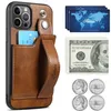 Étui portefeuille en cuir avec dragonne pour iphone 15, avec support, pour cartes, 15, 14, 13, 12, 11 pro max