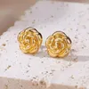 Stud Earrings Fashion Flowers Hoop Earring For Women Girl Gold Color Stainless Steel Push-back Exquisite Jewelry Party Aretes De Mujer