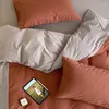 Комплекты постельного белья из хлопка, винтажный комплект в британском стиле, стираный хаки, оранжевый, лоскутное одеяло, плоские/приталенные простыни, наволочки