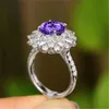 Femmes mode bijoux anneaux de mariage violet foncé Zircon diamant ouverture or blanc bague petite amie fête anniversaire cadeau réglable