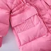 Piumino per bambini Abbigliamento invernale caldo Ragazze Parka con cappuccio in pelliccia Stile lungo Capispalla in cotone rosa Grande attrazione nella moda in vita