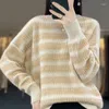 Women's Sweaters Luxurious 100 Pure Cashmere Sweater For Women High End Stripes Round Neck Autumn Winter Contrasting Color Jacquard