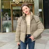 Kvinnors dike rockar damer Autumn Winter Parka Solid Color Full Sleeve Chic Button Jacket dragkedja Lossa alla Match kort bomullsrock