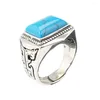 Cluster Rings 2023 Men's Silver Ring S925 Sterling For Man Fashion Domineering Vajra Inlaid Turquoise