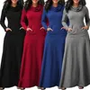 Podstawowe sukienki swobodne plus size 5xl Elegancka długa sukienka maxi jesienna zima ciepłe wysokie kołnierze kobiety Longsleeved Woman z kieszenią 231024