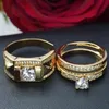 Bandringar 1 st lyxiga kvinnor ringer metall snidande guldfärg inlagd zirkonstenar par ring brud engagemang bröllop smycken 231024